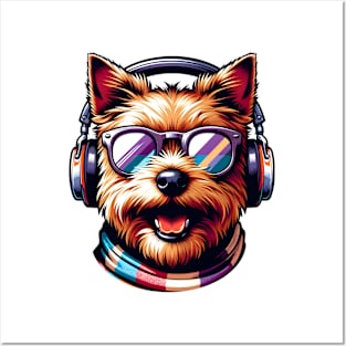 Norfolk Terrier as Smiling DJ with Headphones and Sunglasses Posters and Art